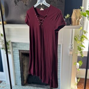 Pink Rose Burgundy Lace-Up Mini Dress